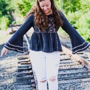 AE Embroidered Long Sleeve Flowy Blouse